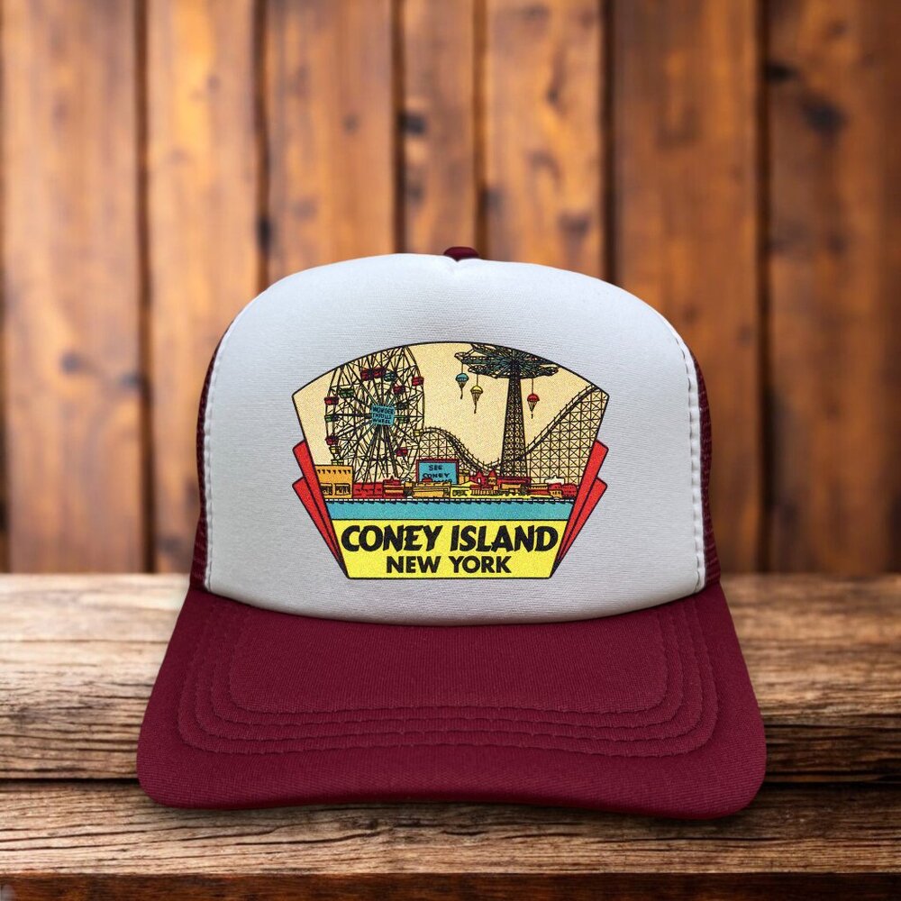 Vintage Coney Island Mens Trucker Hat Green Snapback New York Brooklyn Ball Cap